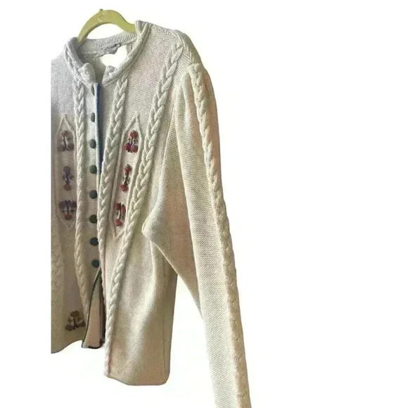 Vintage Astrifa Gestrickte Trach Holiday Cream Ivory Wool Cardigan Size 44 M/L - Picture 4 of 12